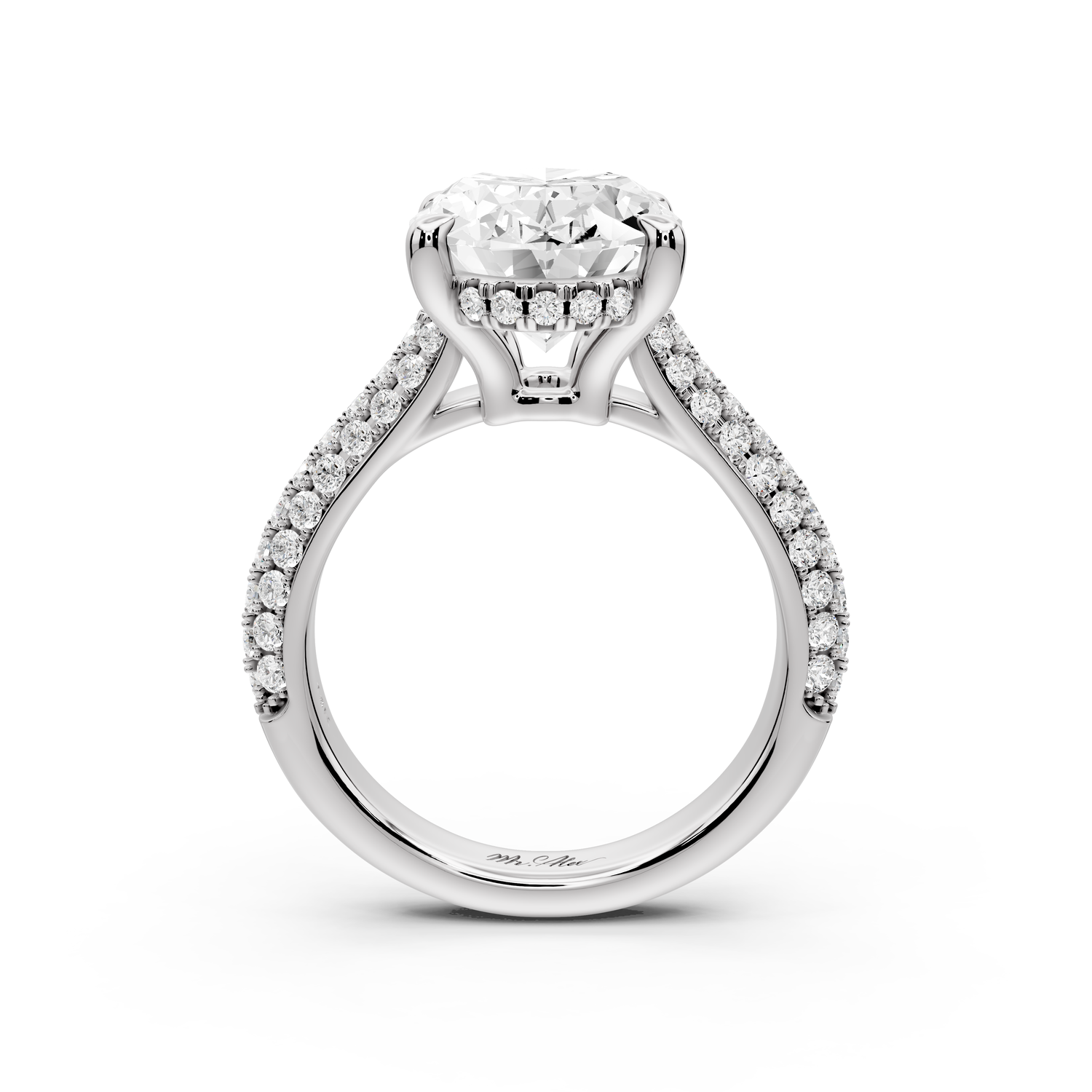 Camille - 4ct 14k white gold oval Diamond hidden halo rollover pave cathedral Engagement ring