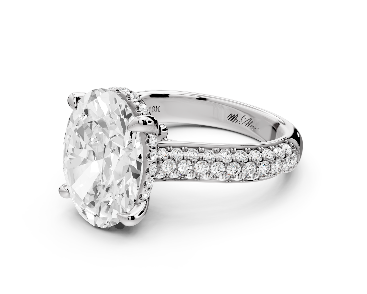 Camille - 4ct 14k white gold oval Diamond hidden halo rollover pave cathedral Engagement ring