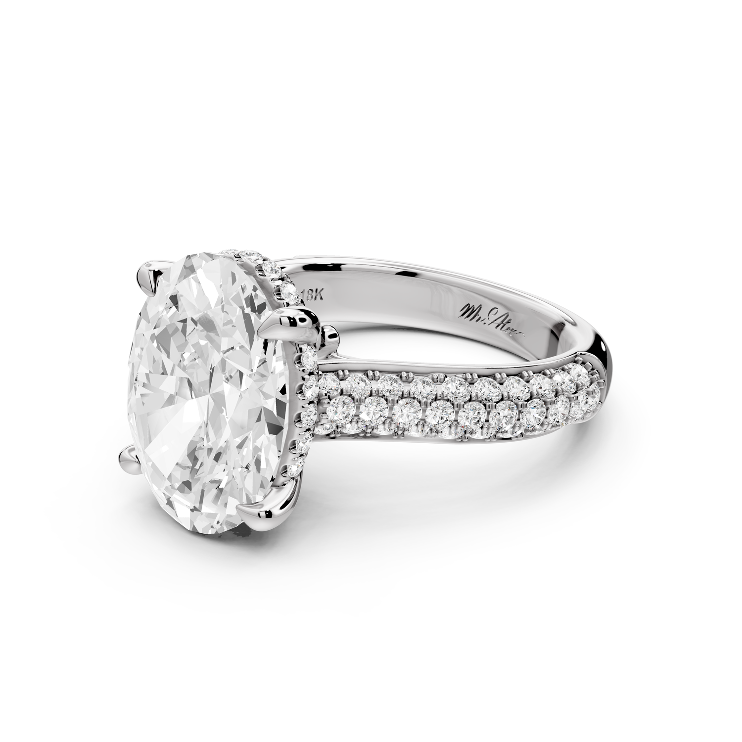 Camille - 4ct 14k white gold oval Diamond hidden halo rollover pave cathedral Engagement ring
