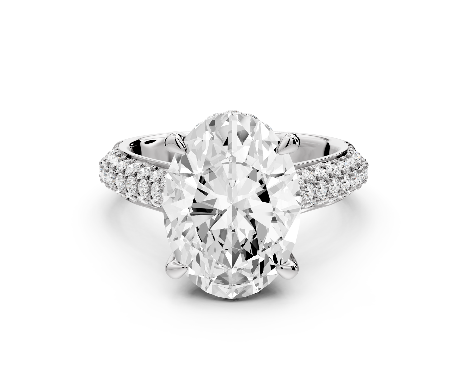 Camille - 4ct 14k white gold oval Diamond hidden halo rollover pave cathedral Engagement ring