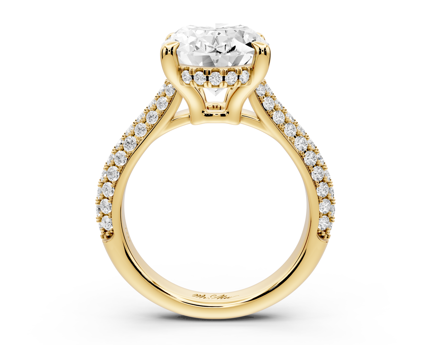 Camille - 4ct 14k yellow gold oval Diamond hidden halo rollover pave cathedral Engagement ring