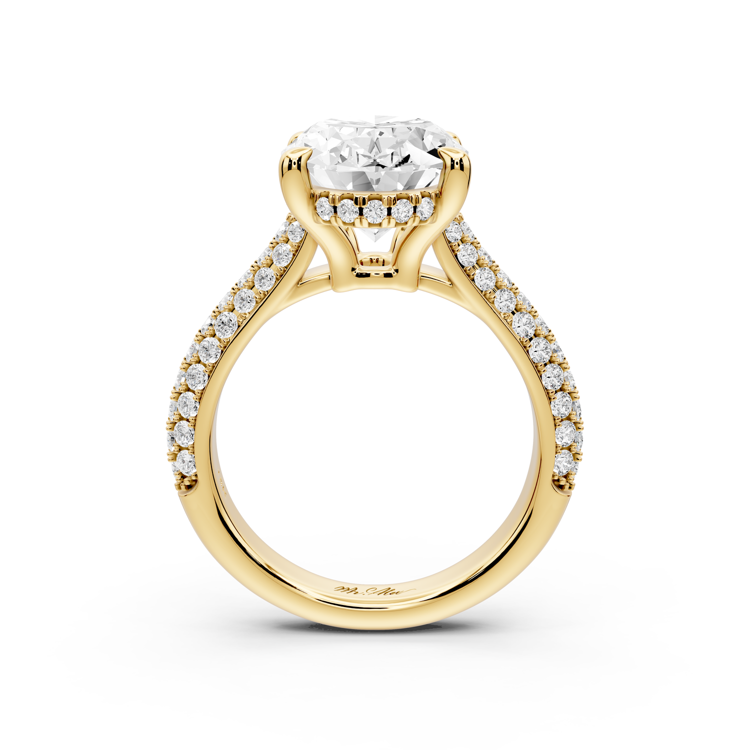 Camille - 4ct 14k yellow gold oval Diamond hidden halo rollover pave cathedral Engagement ring