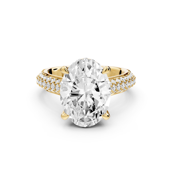 Camille - 4ct 14k yellow gold oval Diamond hidden halo rollover pave cathedral Engagement ring