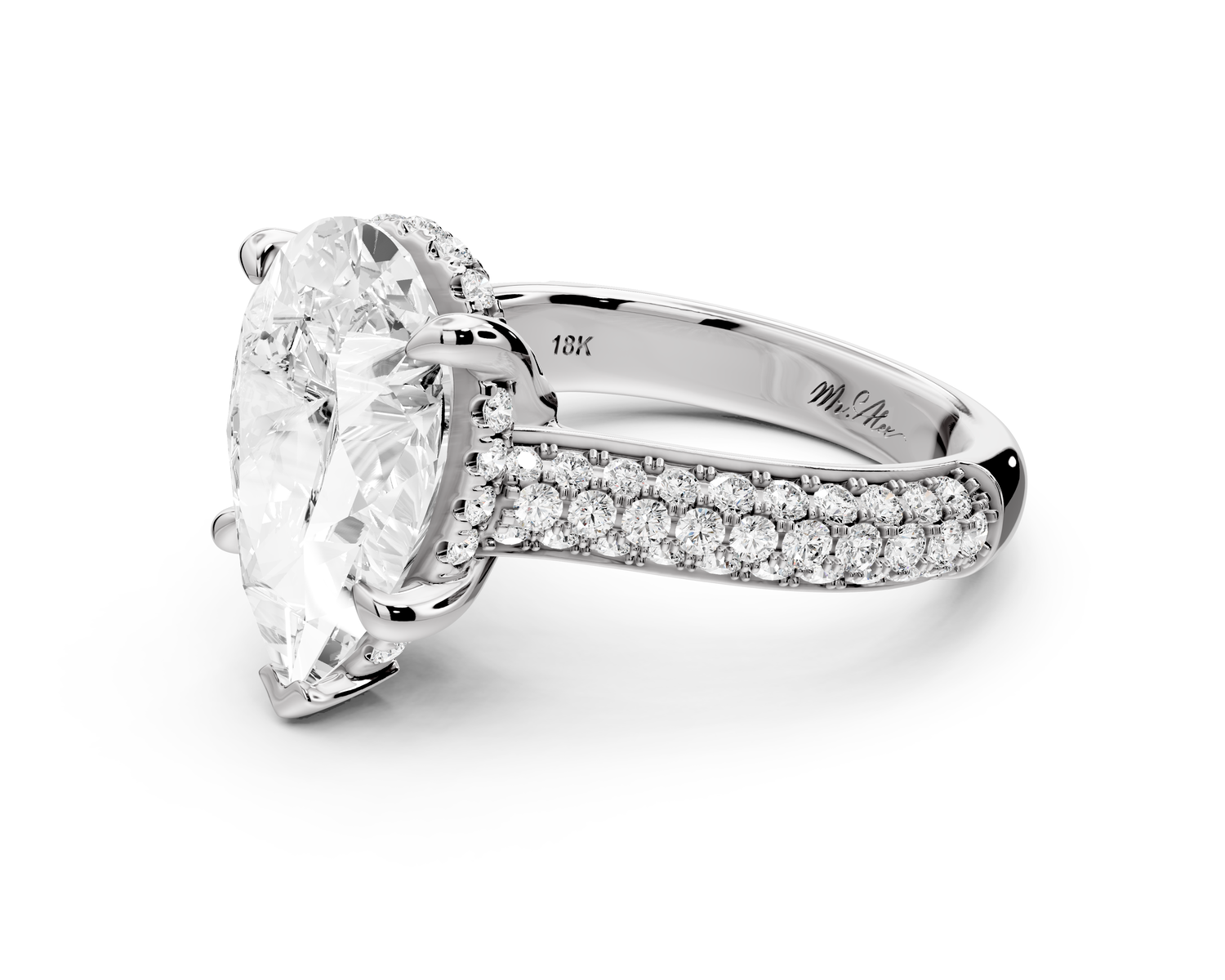 Camille - 4ct 14k white gold pear Diamond hidden halo rollover pave cathedral Engagement ring