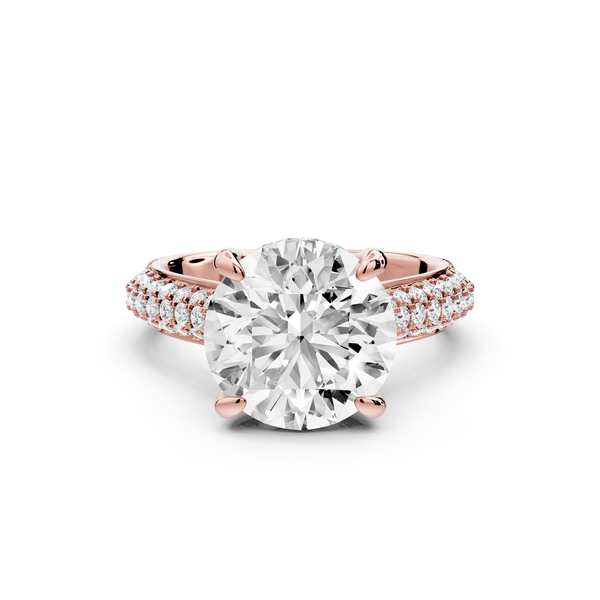 Camille - 4ct 14k rose gold round Diamond hidden halo rollover pave cathedral engagment ring