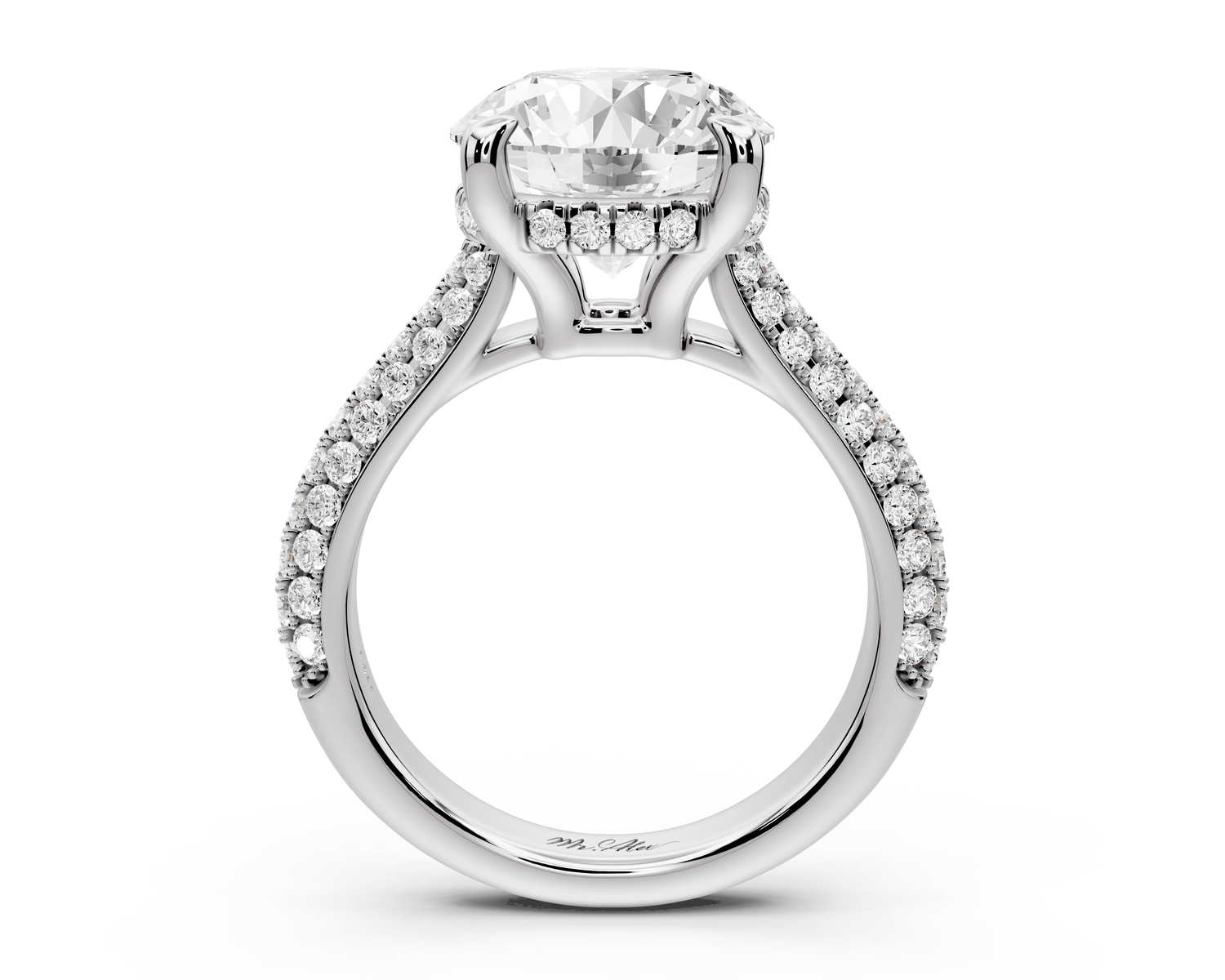 Camille - 4ct 14k white gold round Diamond hidden halo rollover pave cathedral engagment ring