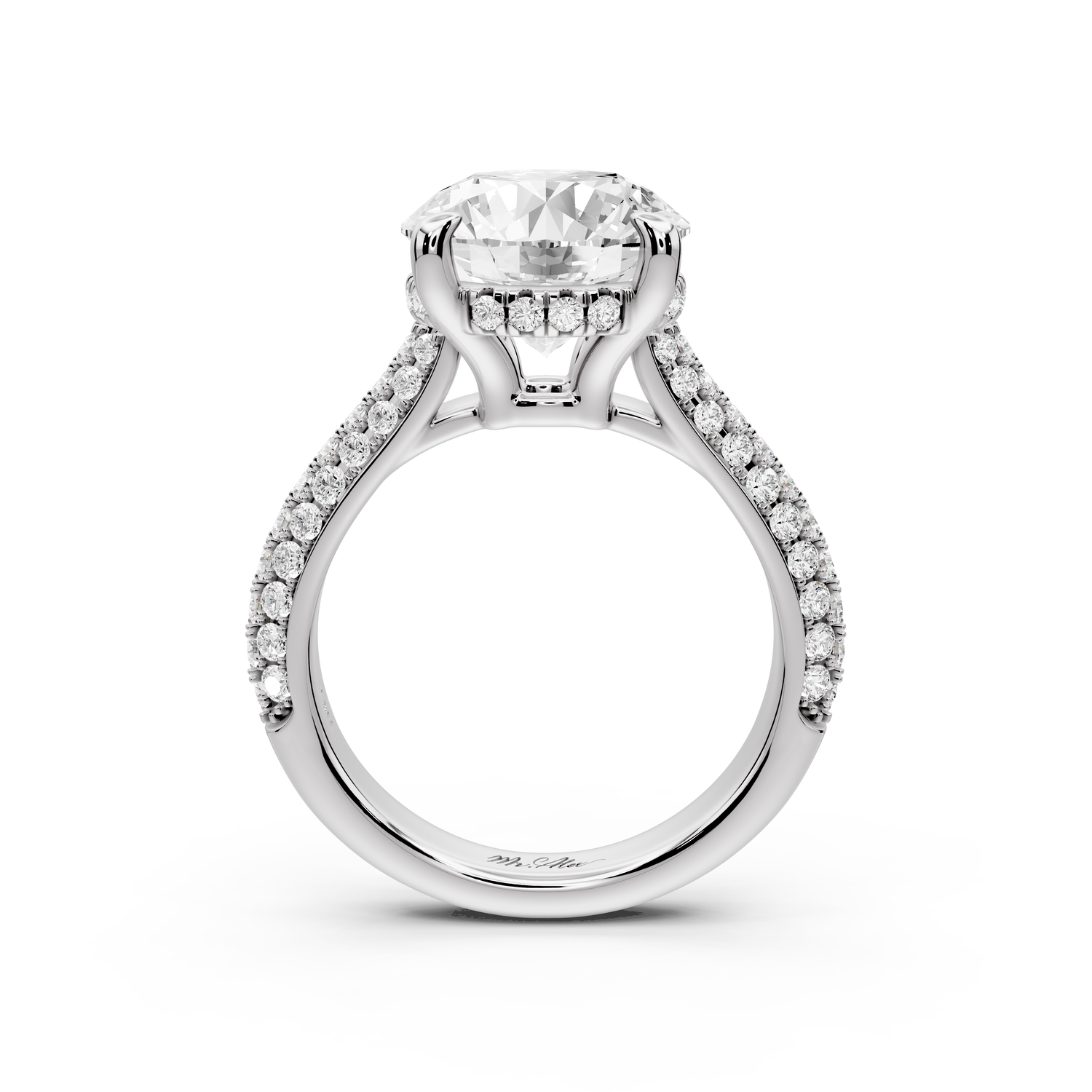 Camille - 4ct 14k white gold round Diamond hidden halo rollover pave cathedral engagment ring