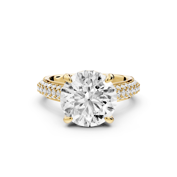Camille - 4ct 14k yellow gold round Diamond hidden halo rollover pave cathedral engagment ring