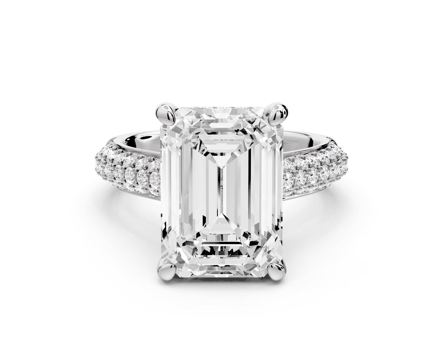 Camille - 5ct 18k white gold emerald Diamond hidden halo rollover pave cathedral Engagement ring