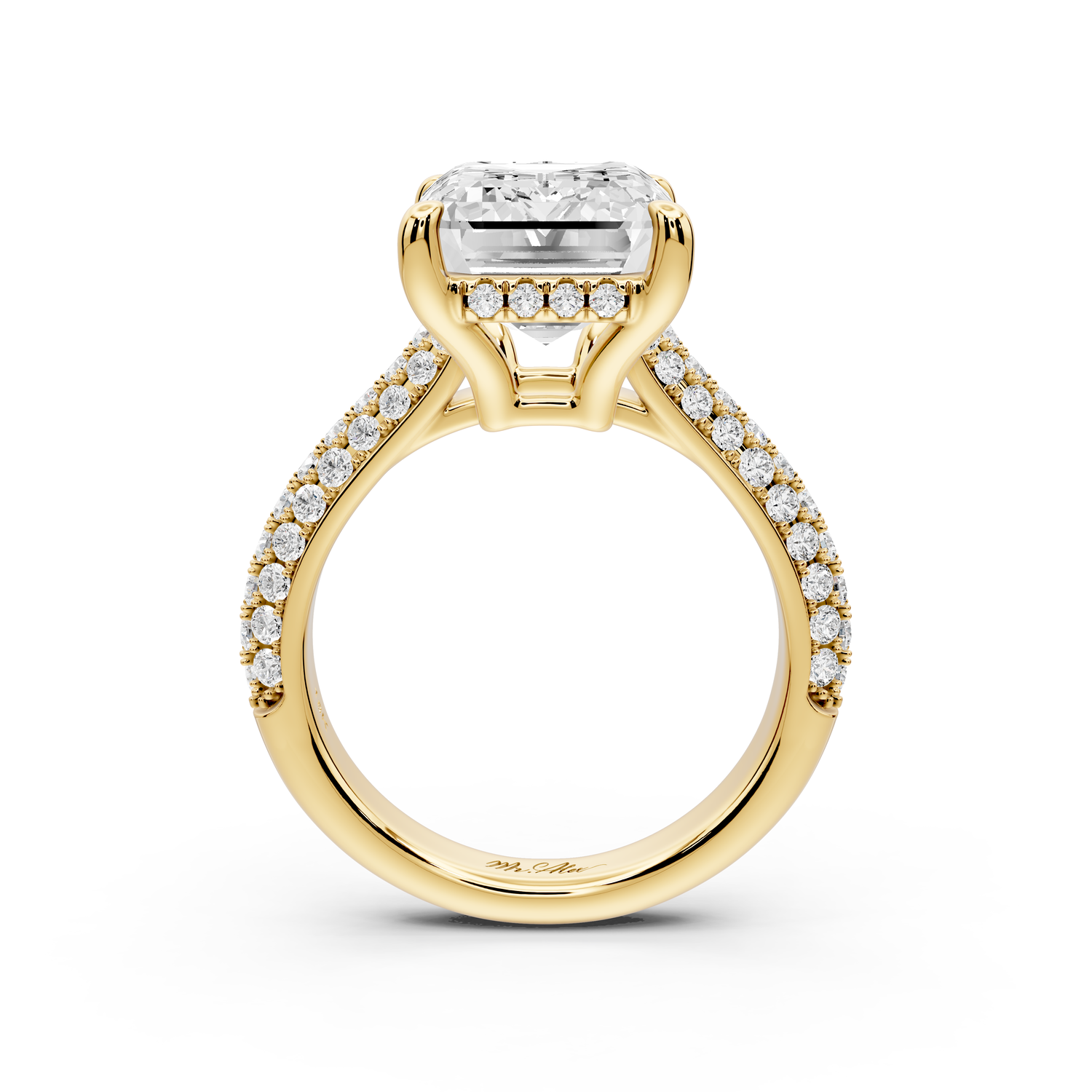 Camille - 5ct 14k yellow gold emerald Diamond hidden halo rollover pave cathedral Engagement ring