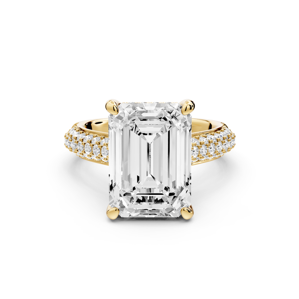 Camille - 5ct 14k yellow gold emerald Diamond hidden halo rollover pave cathedral Engagement ring