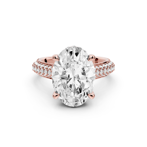 Camille - 5ct 14k rose gold oval Diamond hidden halo rollover pave cathedral Engagement ring