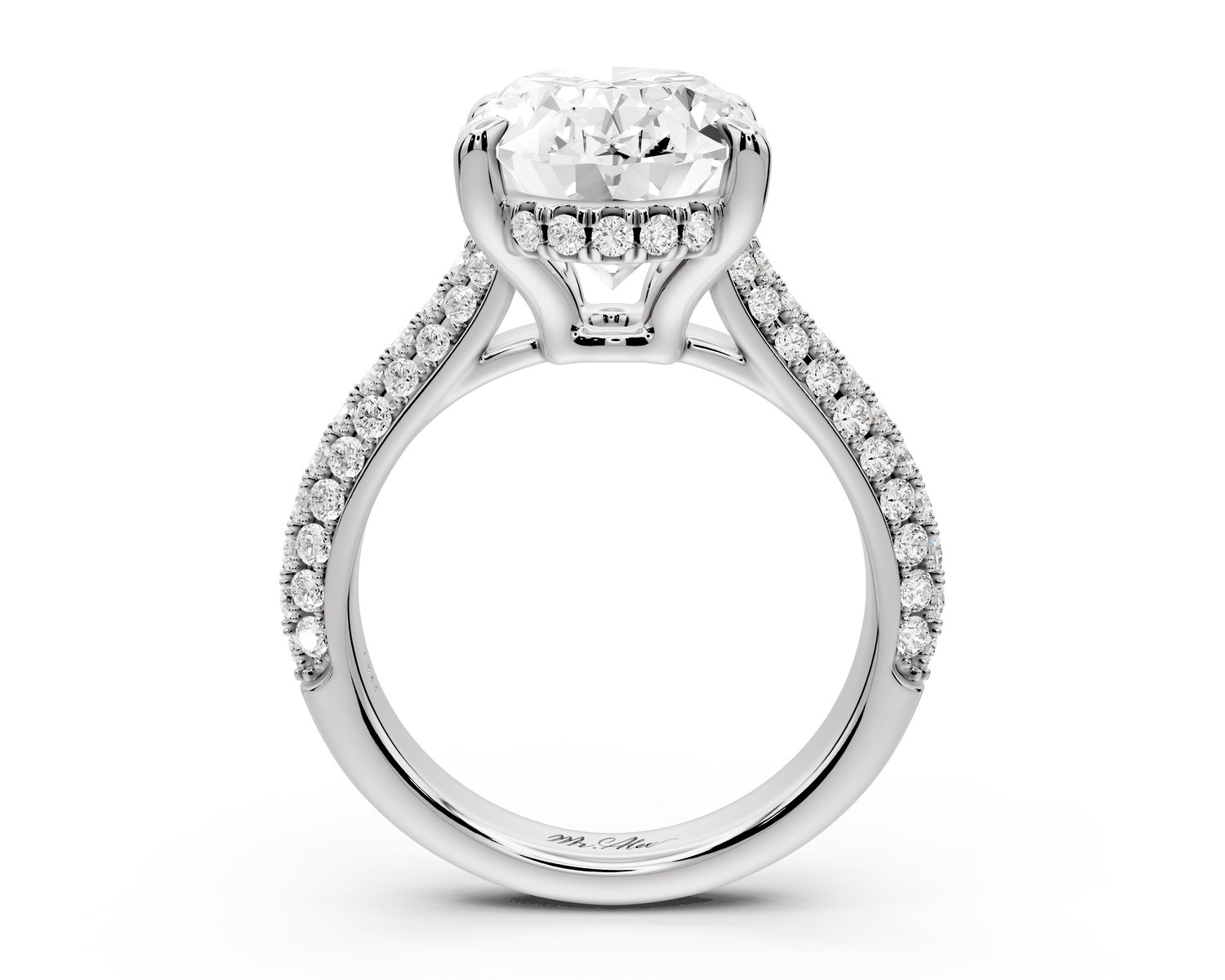 Camille - 5ct 14k white gold oval Diamond hidden halo rollover pave cathedral Engagement ring