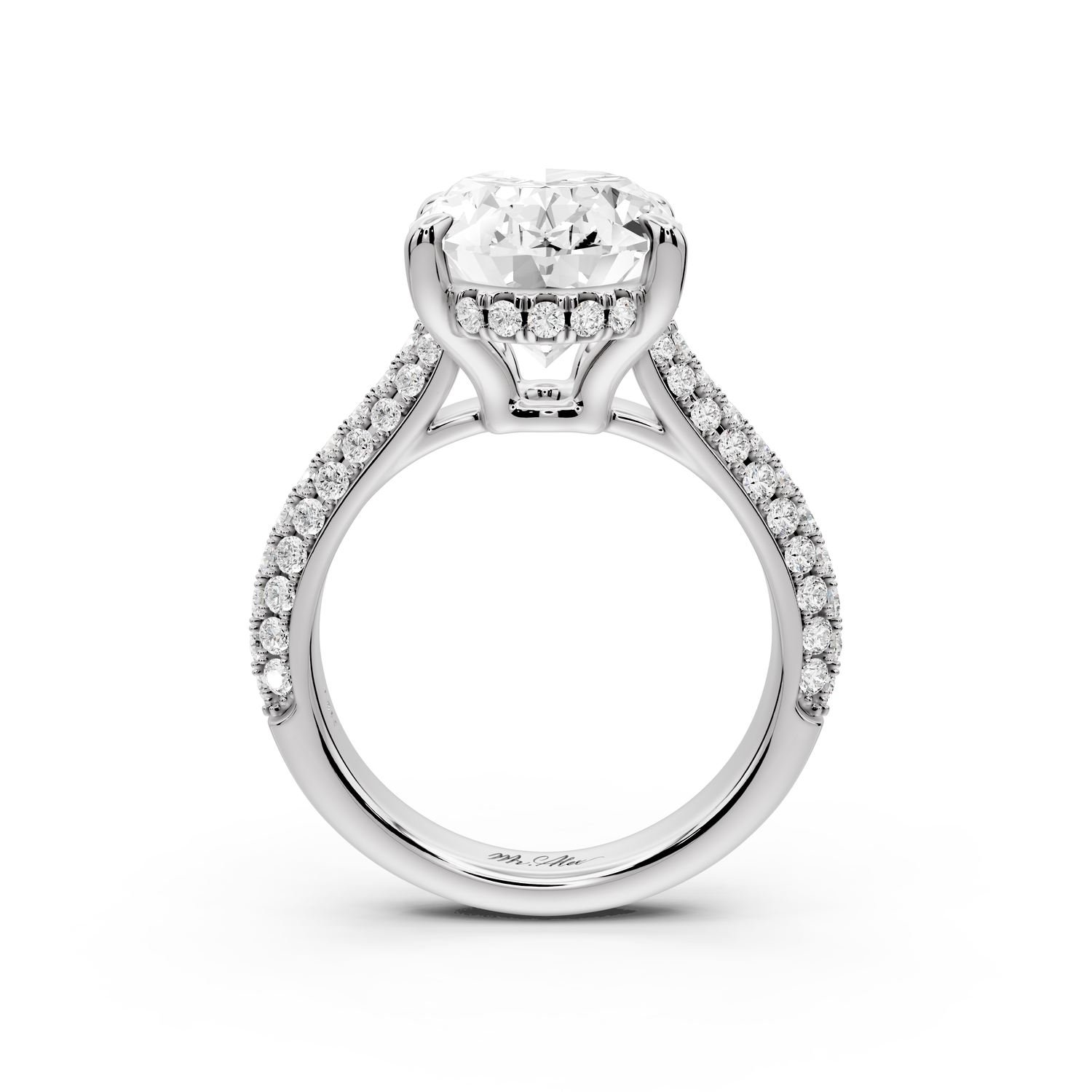 Camille - 5ct 14k white gold oval Diamond hidden halo rollover pave cathedral Engagement ring