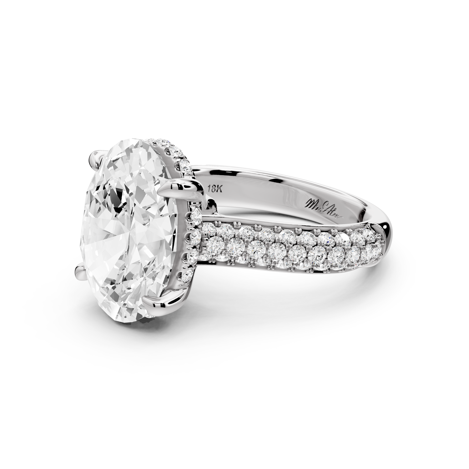 Camille - 5ct 14k white gold oval Diamond hidden halo rollover pave cathedral Engagement ring
