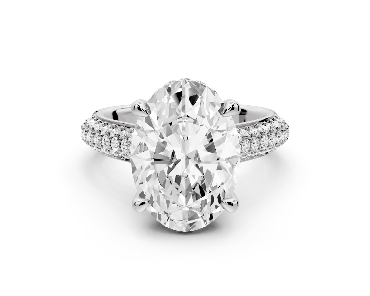 Camille - 5ct 14k white gold oval Diamond hidden halo rollover pave cathedral Engagement ring