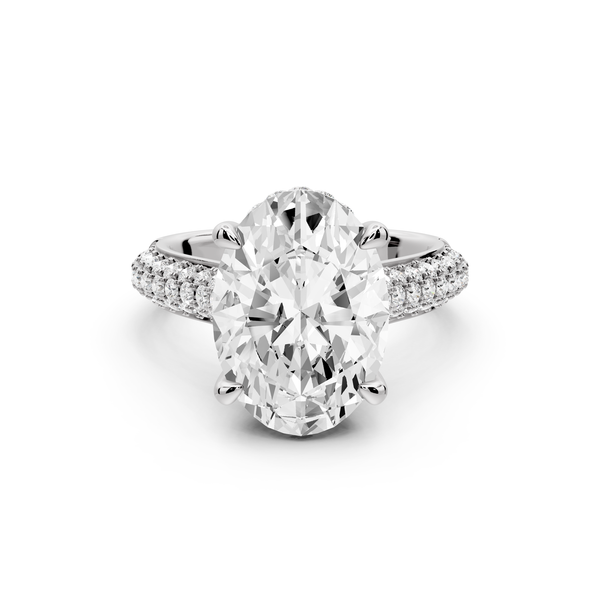 Camille - 5ct 14k white gold oval Diamond hidden halo rollover pave cathedral Engagement ring