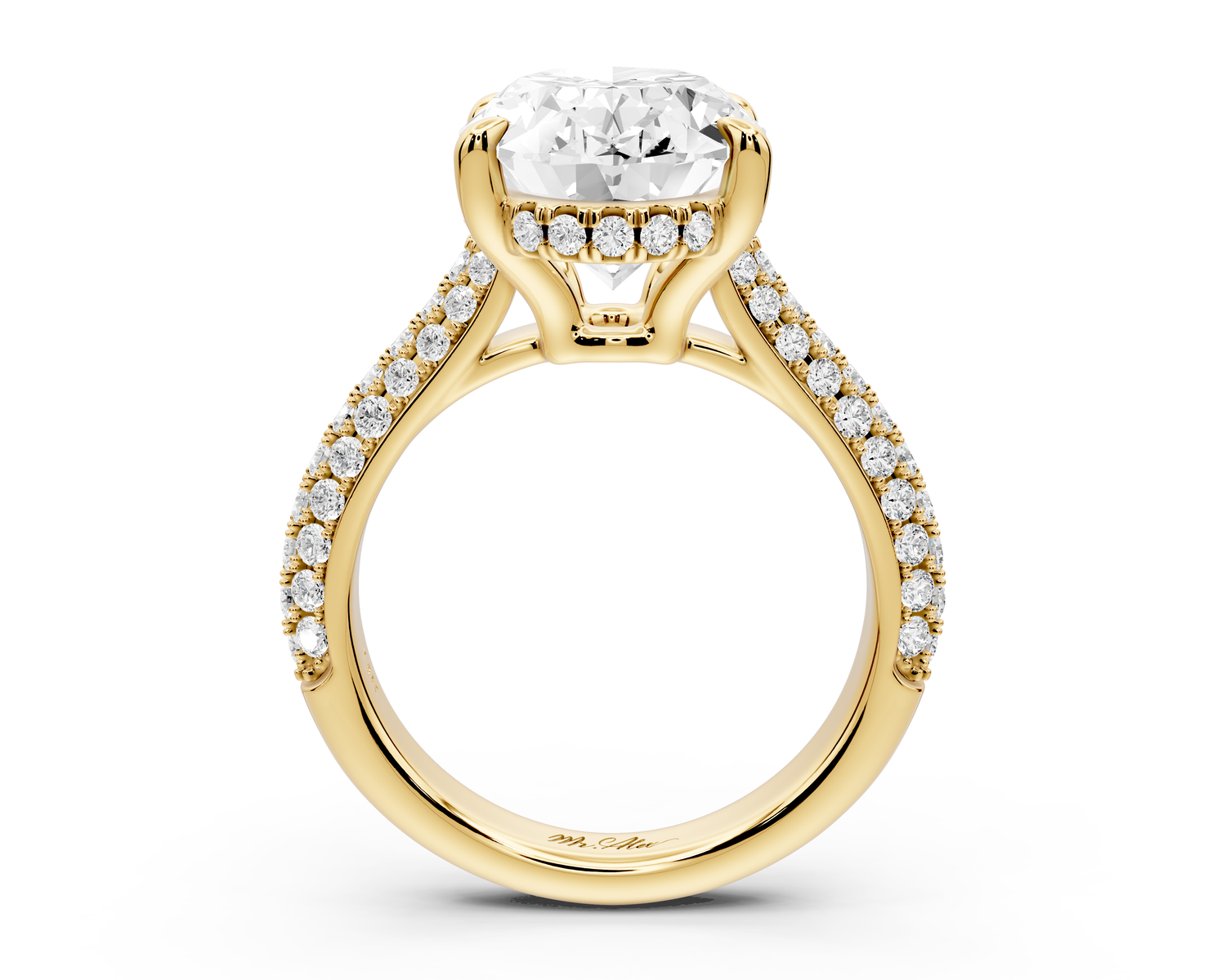 Camille - 5ct 14k yellow gold oval Diamond hidden halo rollover pave cathedral Engagement ring