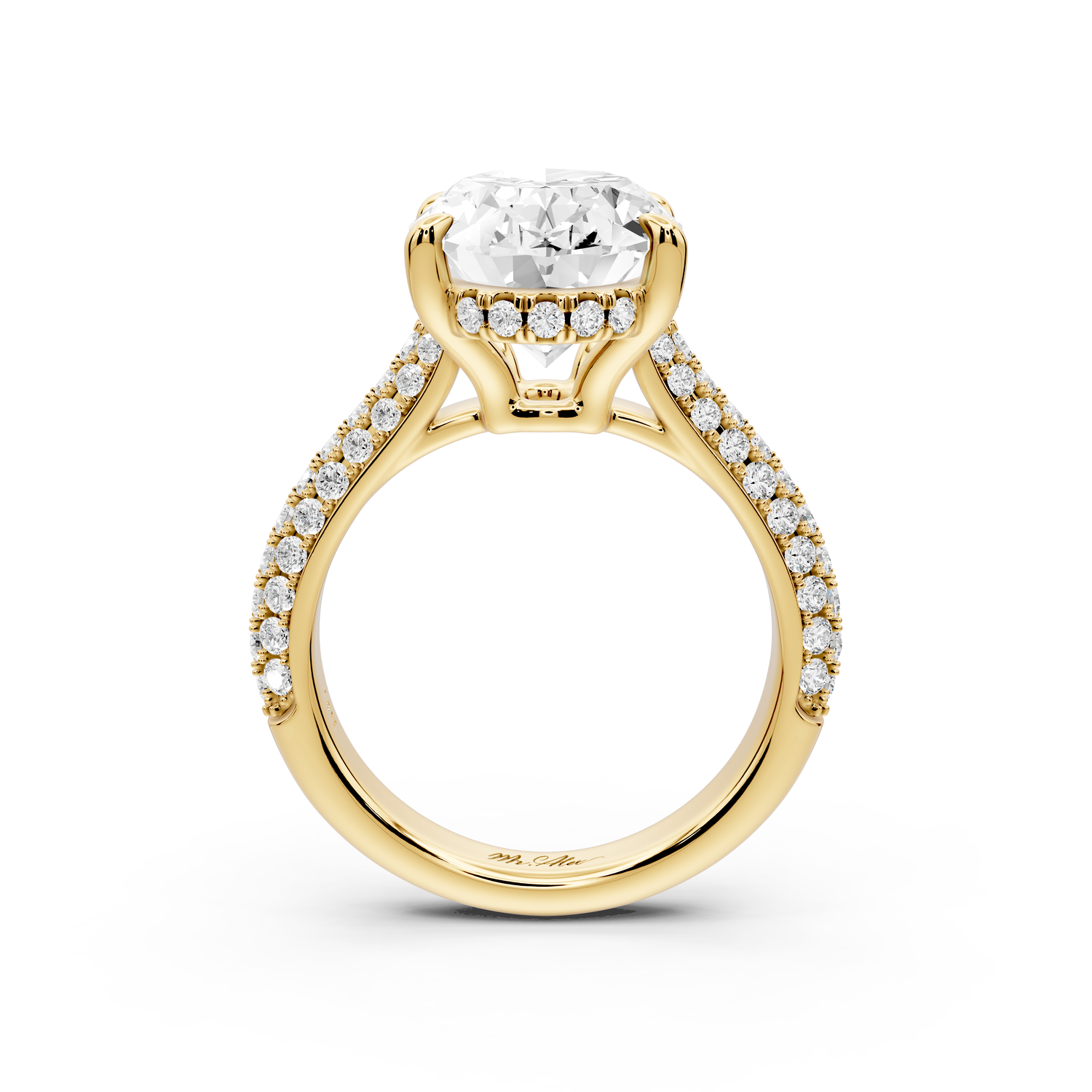 Camille - 5ct 14k yellow gold oval Diamond hidden halo rollover pave cathedral Engagement ring