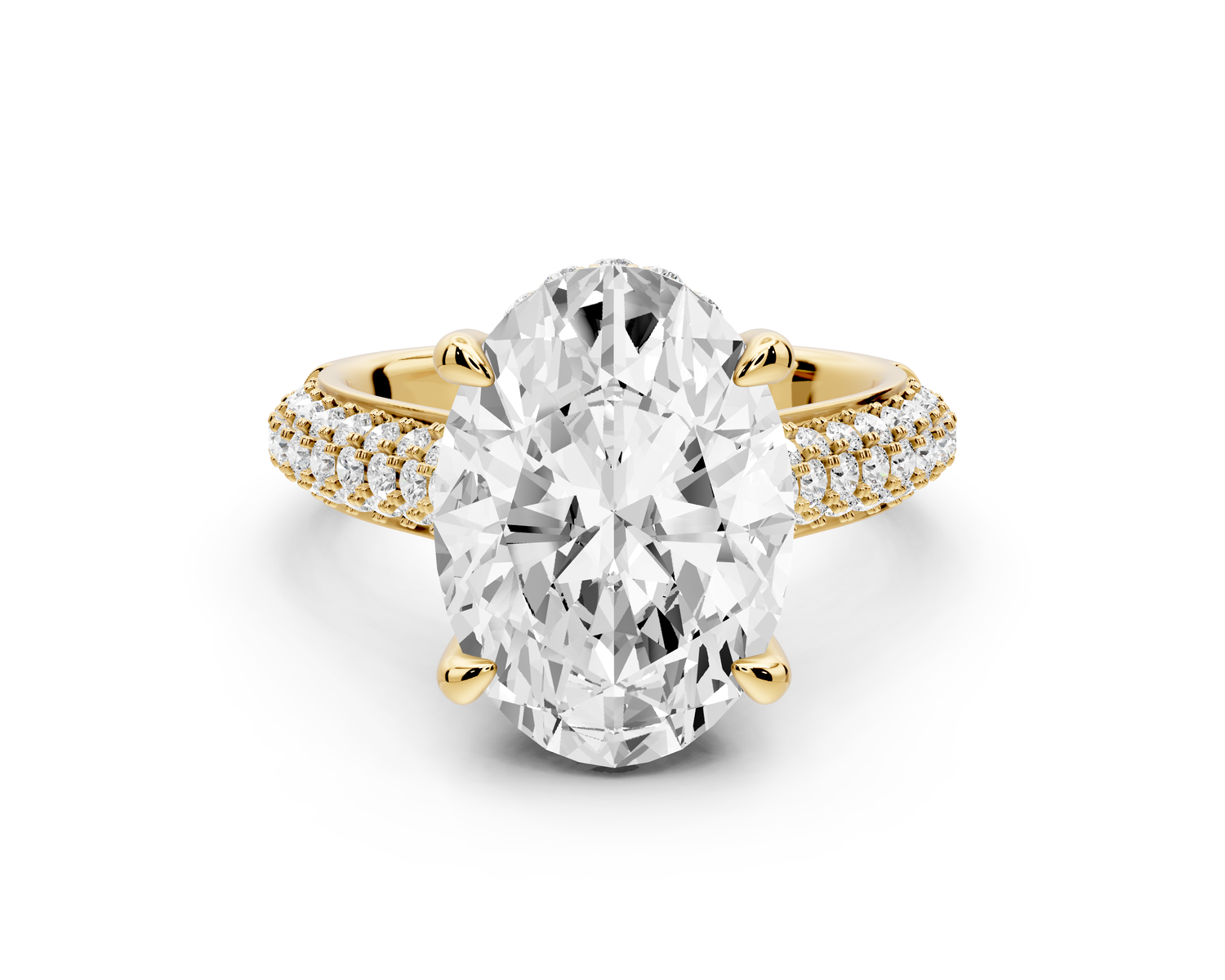 Camille - 5ct 14k yellow gold oval Diamond hidden halo rollover pave cathedral Engagement ring
