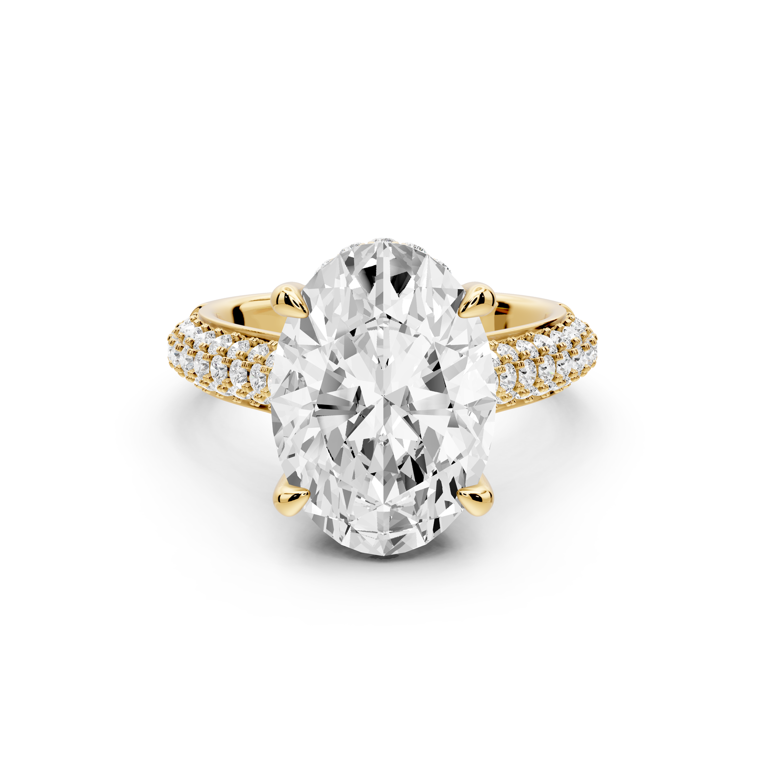 Camille - 5ct 14k yellow gold oval Diamond hidden halo rollover pave cathedral Engagement ring