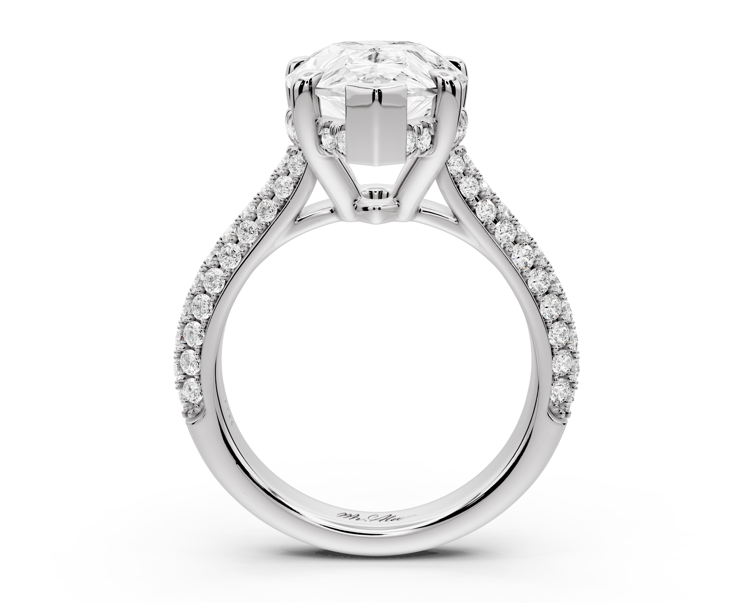 Camille - 5ct 14k white gold pear Diamond hidden halo rollover pave cathedral Engagement ring