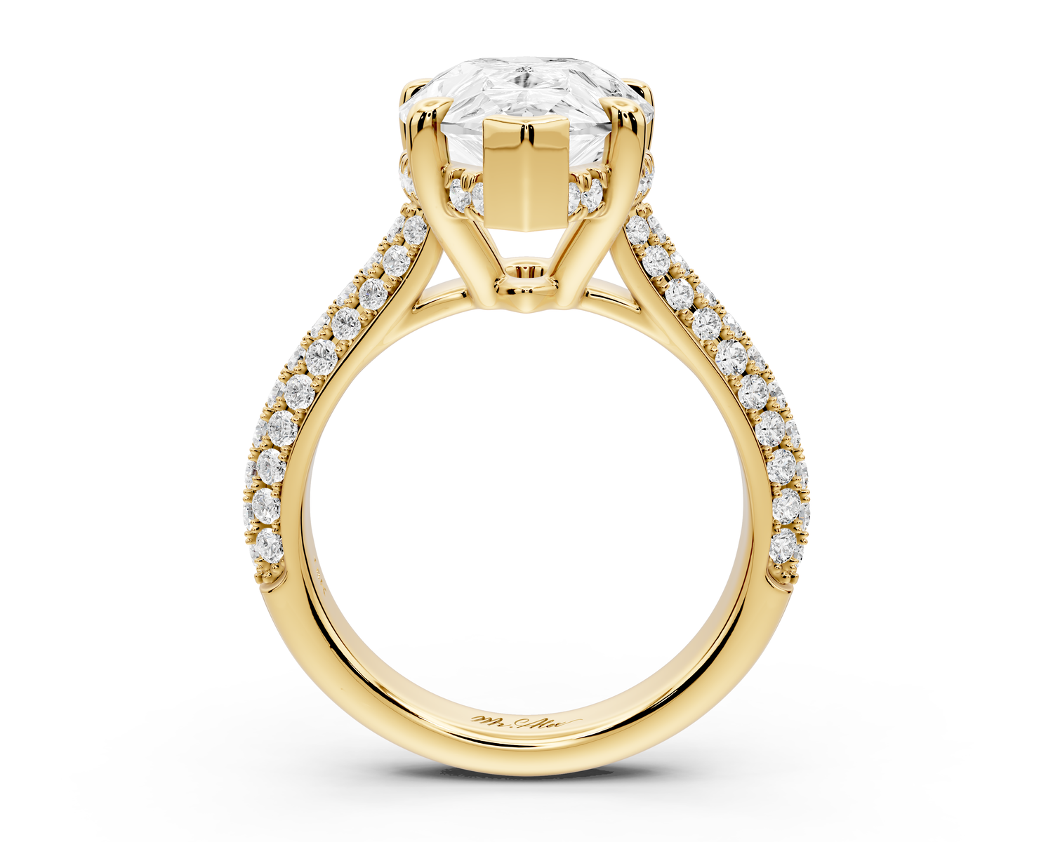 Camille - 5ct 14k yellow gold pear Diamond hidden halo rollover pave cathedral Engagement ring