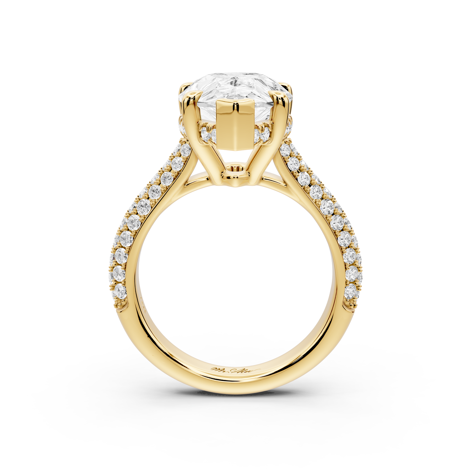 Camille - 5ct 14k yellow gold pear Diamond hidden halo rollover pave cathedral Engagement ring
