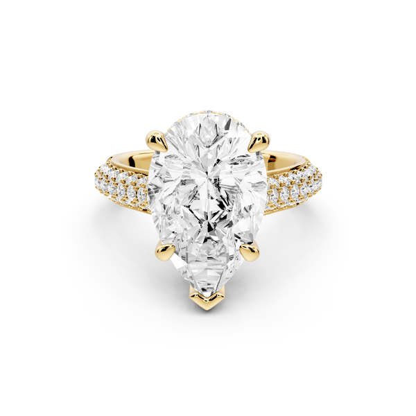 Camille - 5ct 14k yellow gold pear Diamond hidden halo rollover pave cathedral Engagement ring