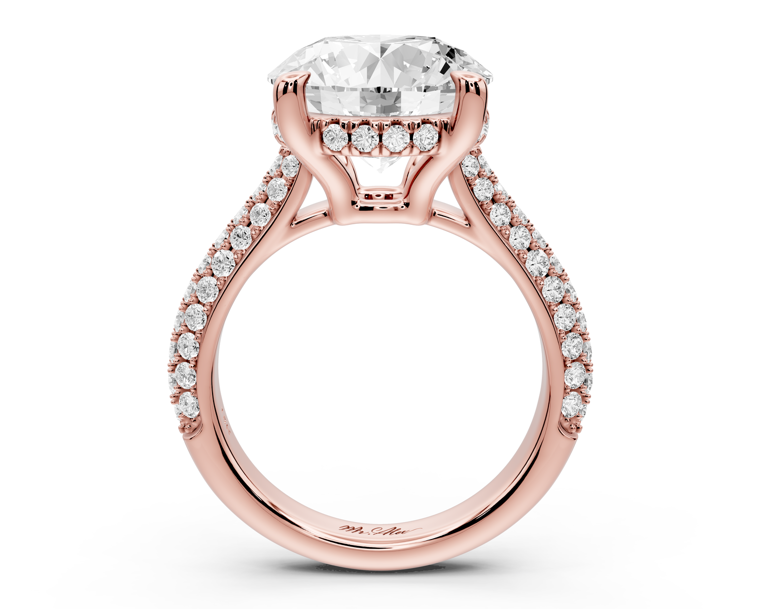 Camille - 5ct 14k rose gold round Diamond hidden halo rollover pave cathedral engagment ring