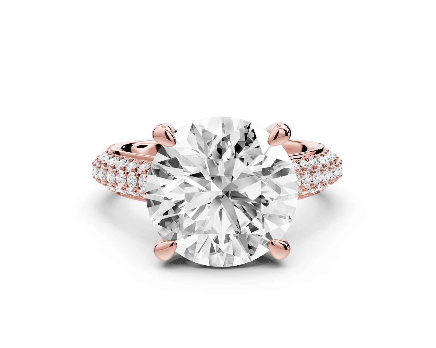 Camille - 5ct 14k rose gold round Diamond hidden halo rollover pave cathedral engagment ring