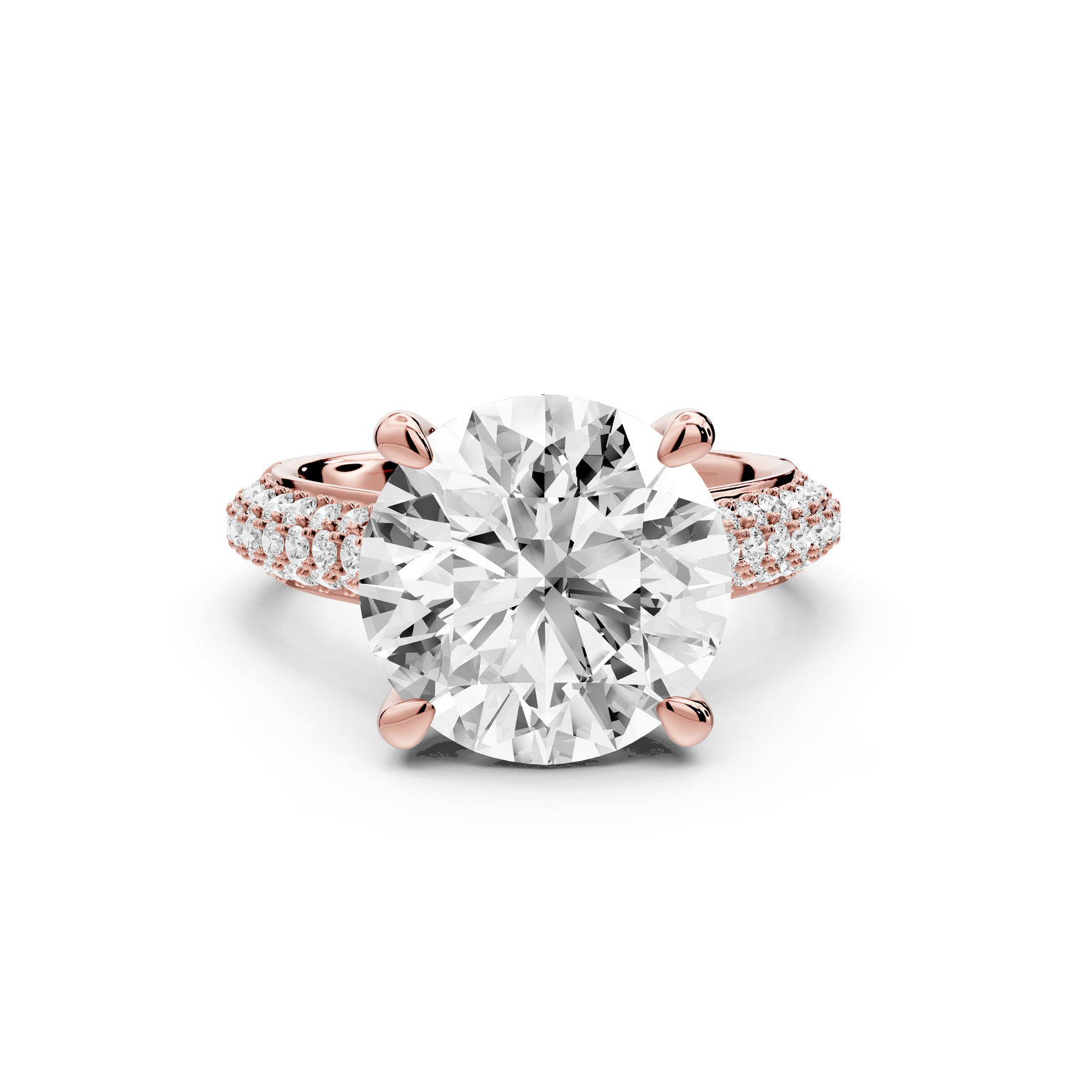 Camille - 5ct 14k rose gold round Diamond hidden halo rollover pave cathedral engagment ring
