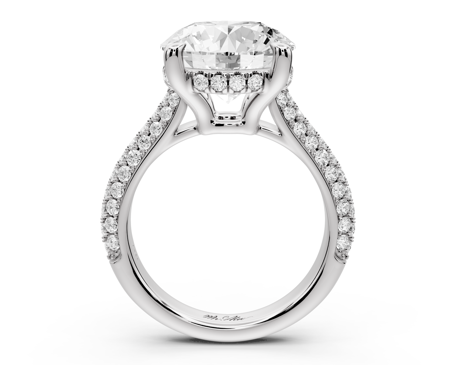 Camille - 5ct 14k white gold round Diamond hidden halo rollover pave cathedral engagment ring