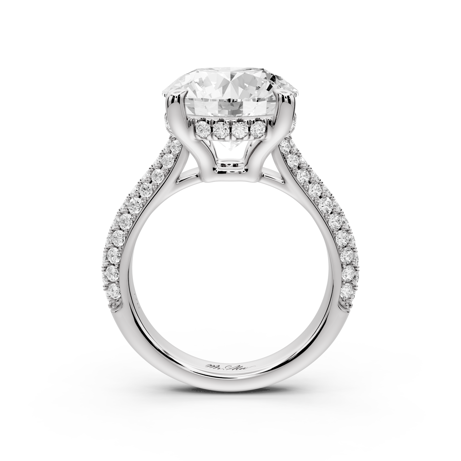 Camille - 5ct 14k white gold round Diamond hidden halo rollover pave cathedral engagment ring