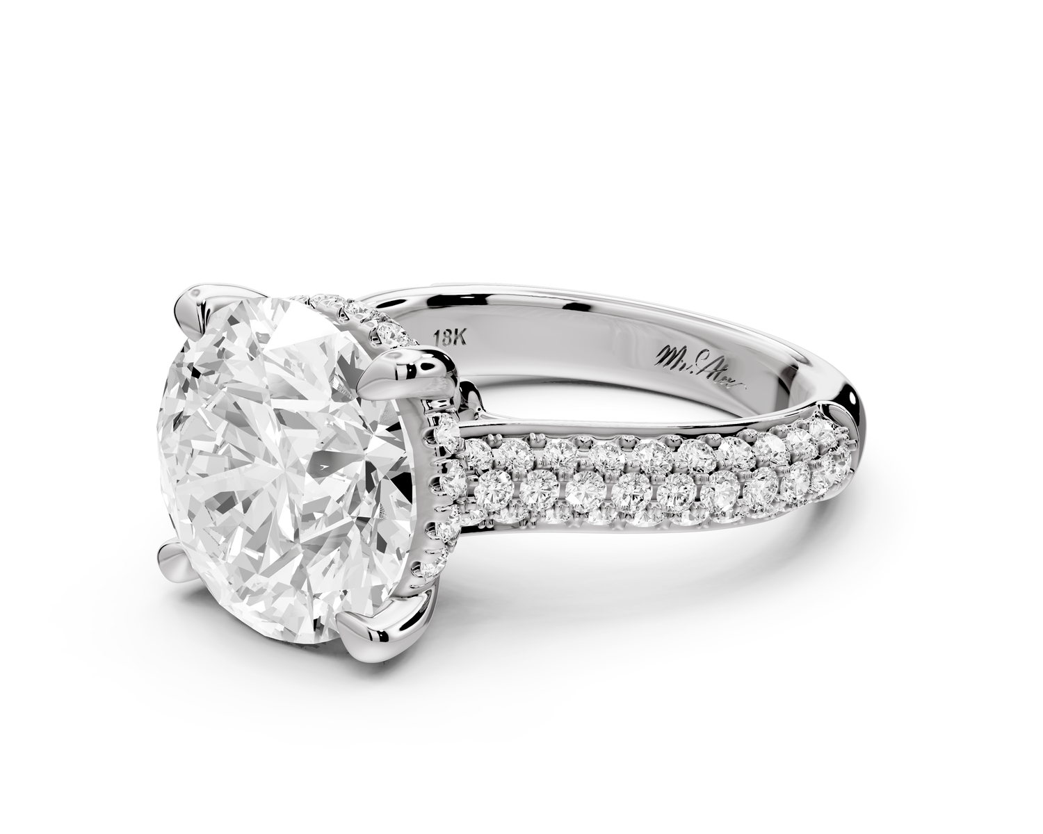 Camille - 5ct 14k white gold round Diamond hidden halo rollover pave cathedral engagment ring