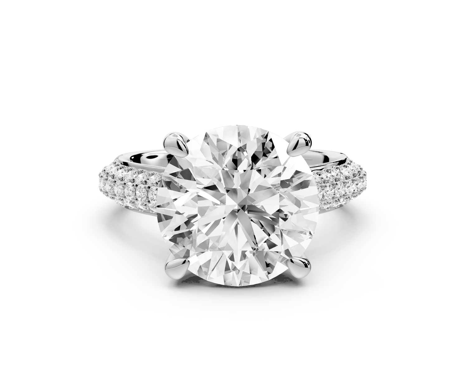 Camille - 5ct 14k white gold round Diamond hidden halo rollover pave cathedral engagment ring