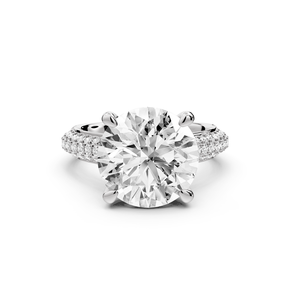Camille - 5ct 14k white gold round Diamond hidden halo rollover pave cathedral engagment ring