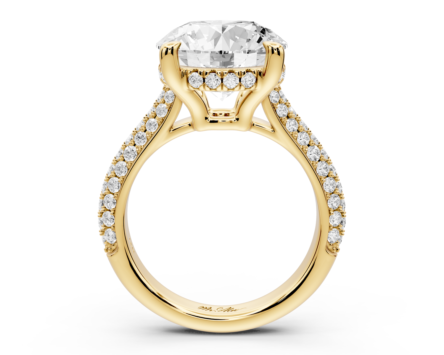 Camille - 5ct 14k yellow gold round Diamond hidden halo rollover pave cathedral engagment ring