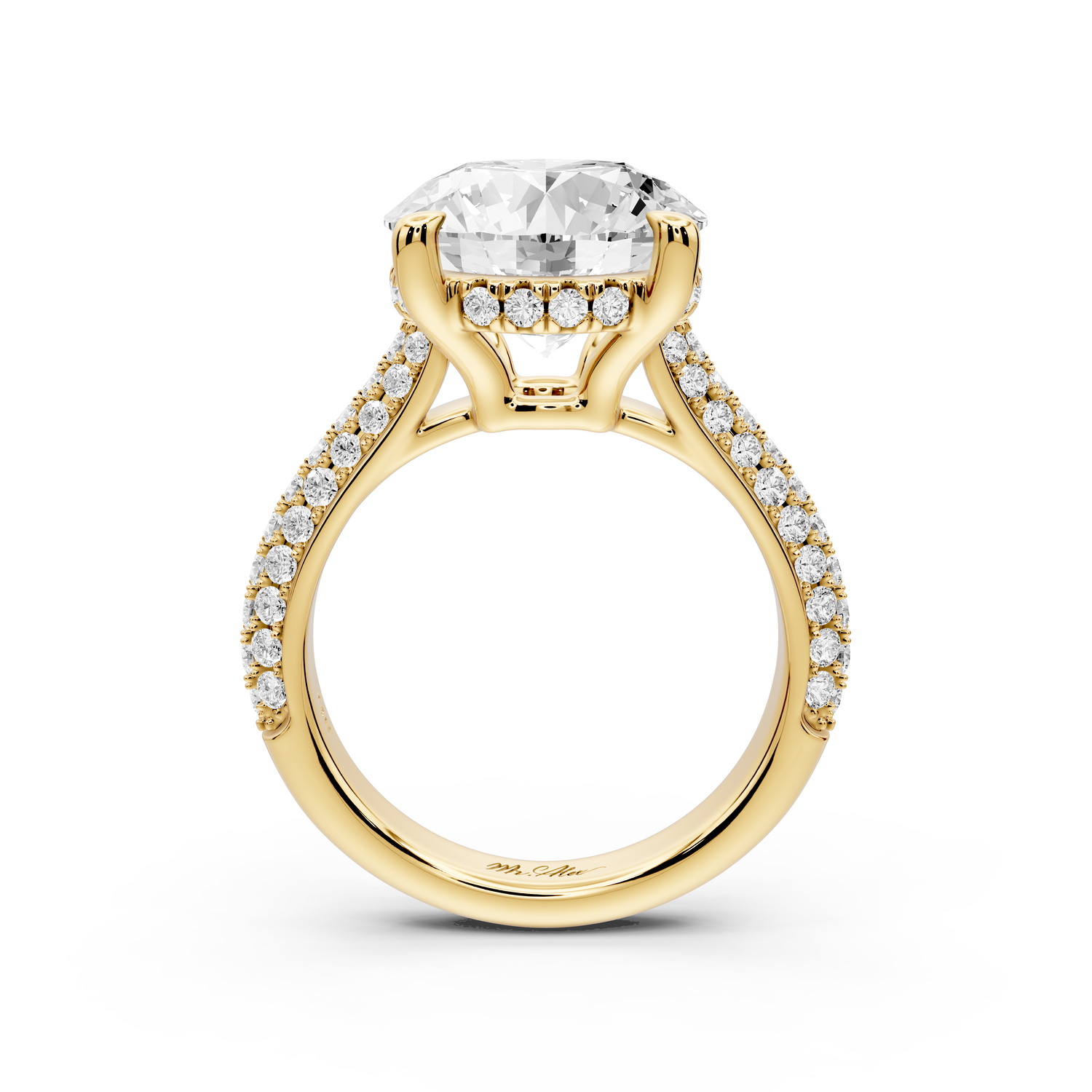 Camille - 5ct 14k yellow gold round Diamond hidden halo rollover pave cathedral engagment ring