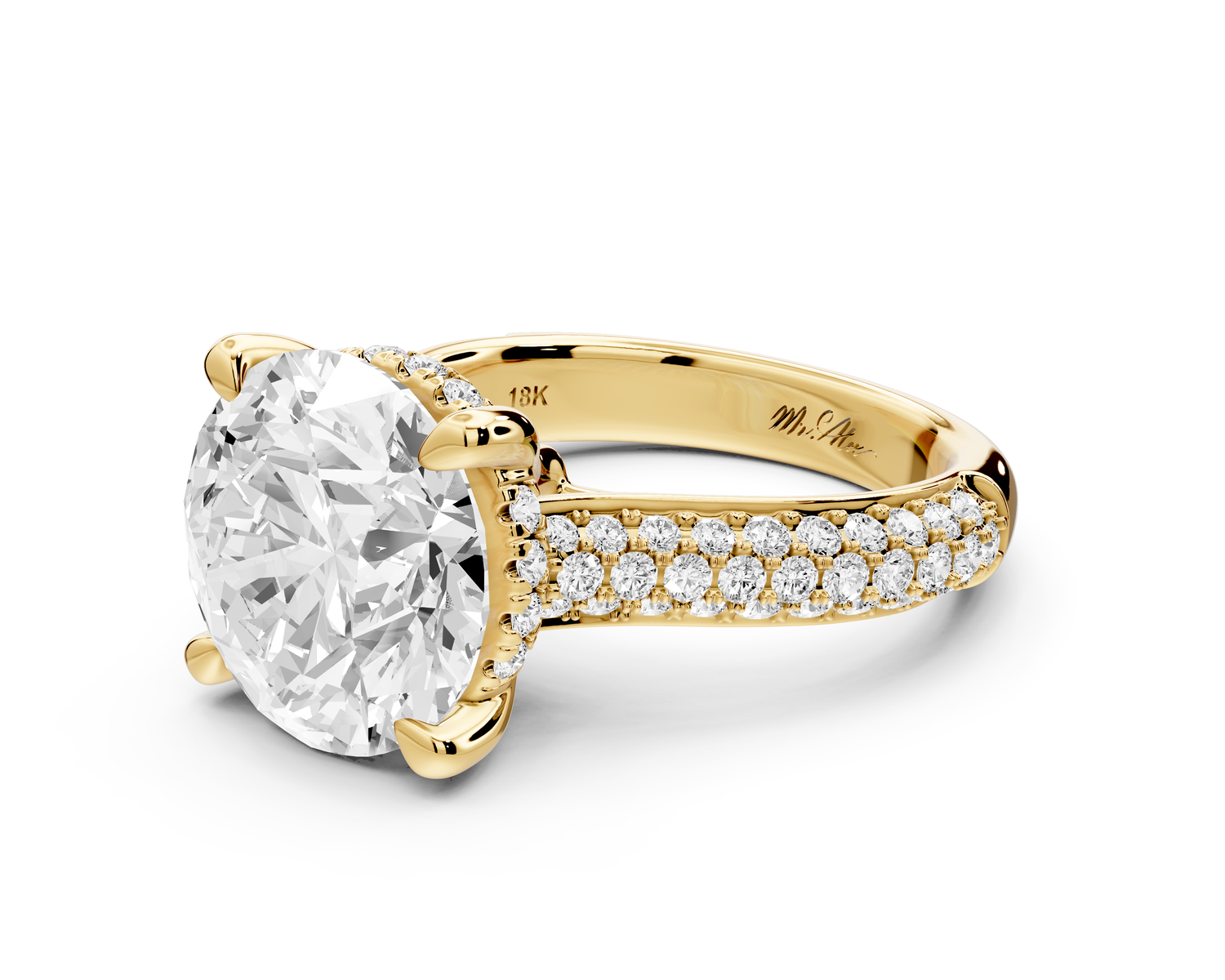 Camille - 5ct 14k yellow gold round Diamond hidden halo rollover pave cathedral engagment ring