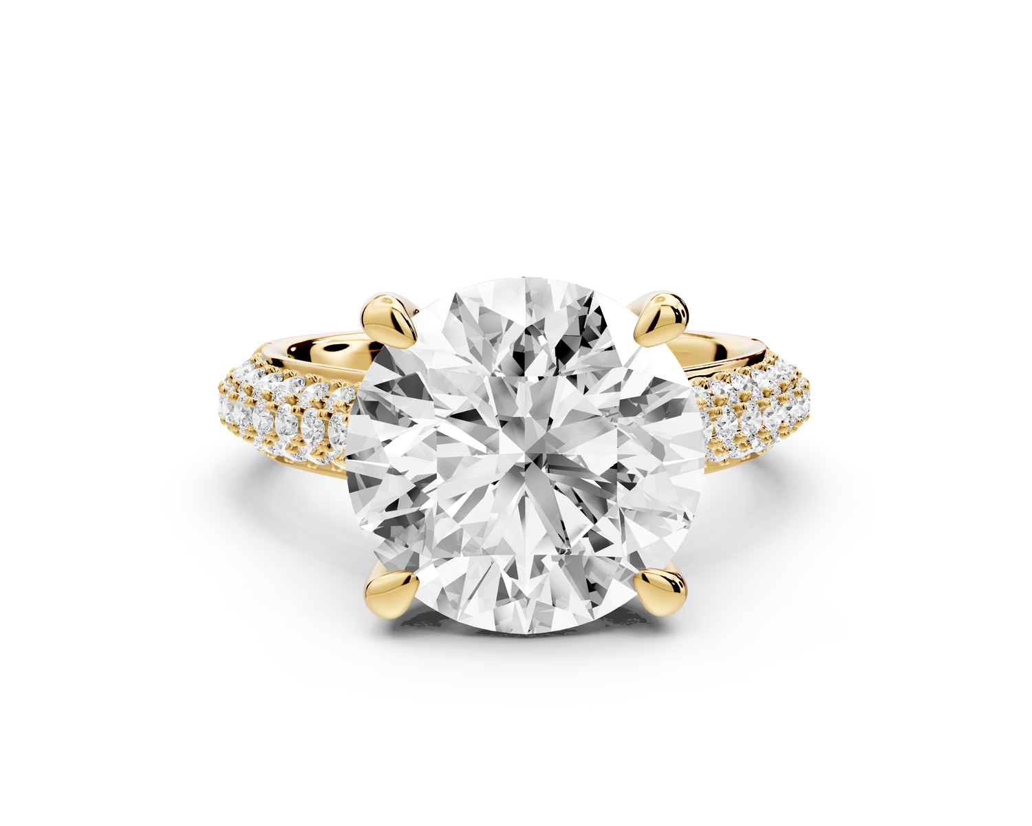 Camille - 5ct 14k yellow gold round Diamond hidden halo rollover pave cathedral engagment ring