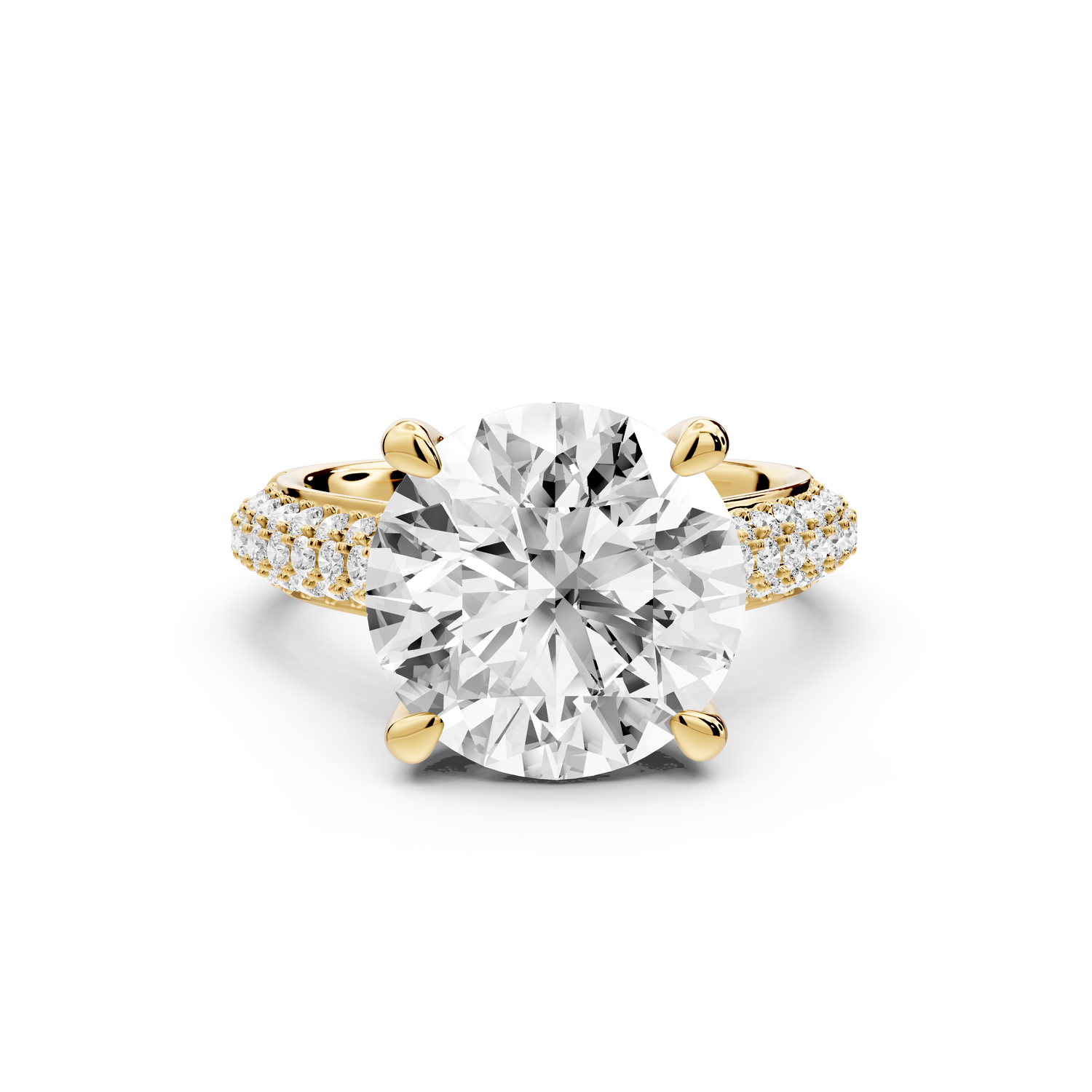 Camille - 5ct 14k yellow gold round Diamond hidden halo rollover pave cathedral engagment ring