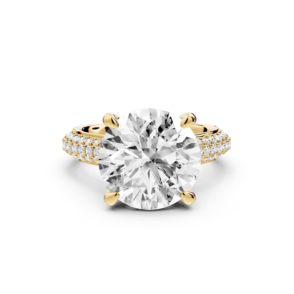 Camille - 5ct 14k yellow gold round Diamond hidden halo rollover pave cathedral engagment ring
