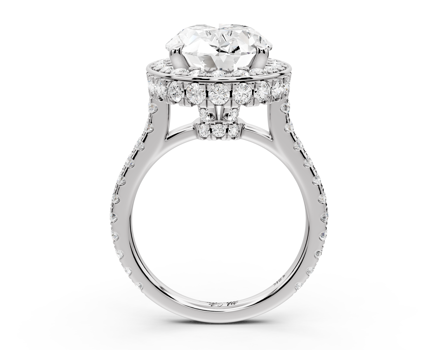 Beatrice - 5ct 14k white gold oval stone in rollover halo with diamond bridge and pavé engagement ring