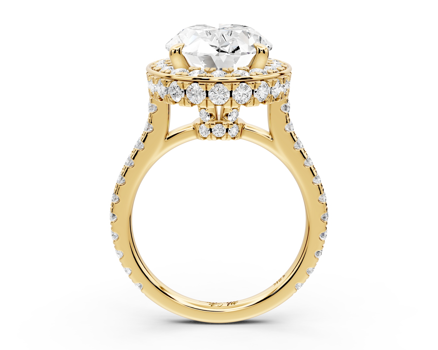 Beatrice - 5ct 14k yellow gold oval stone in rollover halo with diamond bridge and pavé engagement ring
