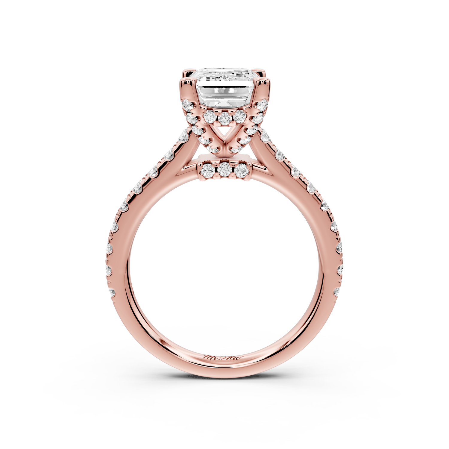 Odette - 2ct 14k rose gold emerald Diamond Engagement Ring with Pavé Band & Hidden Halo