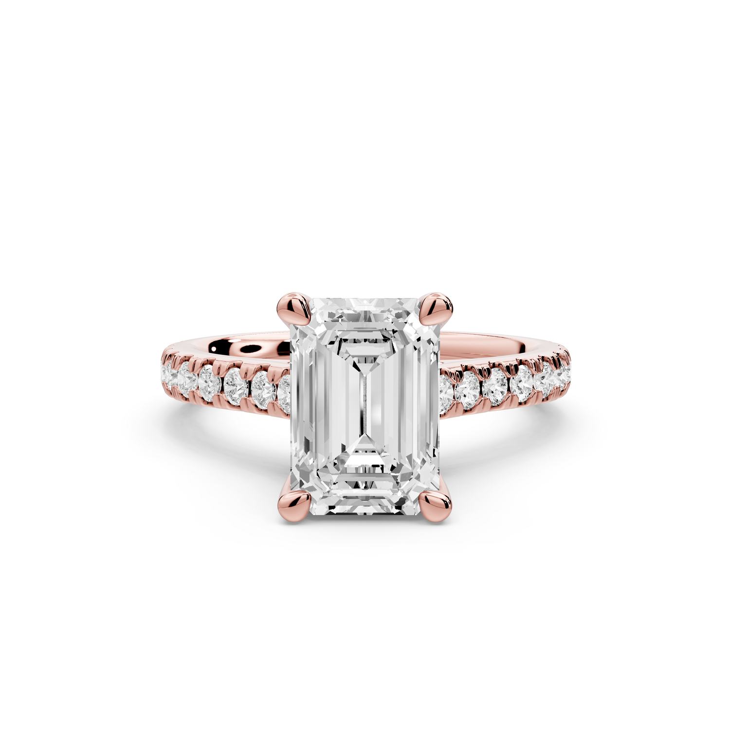 Odette - 2ct 14k rose gold emerald Diamond Engagement Ring with Pavé Band & Hidden Halo