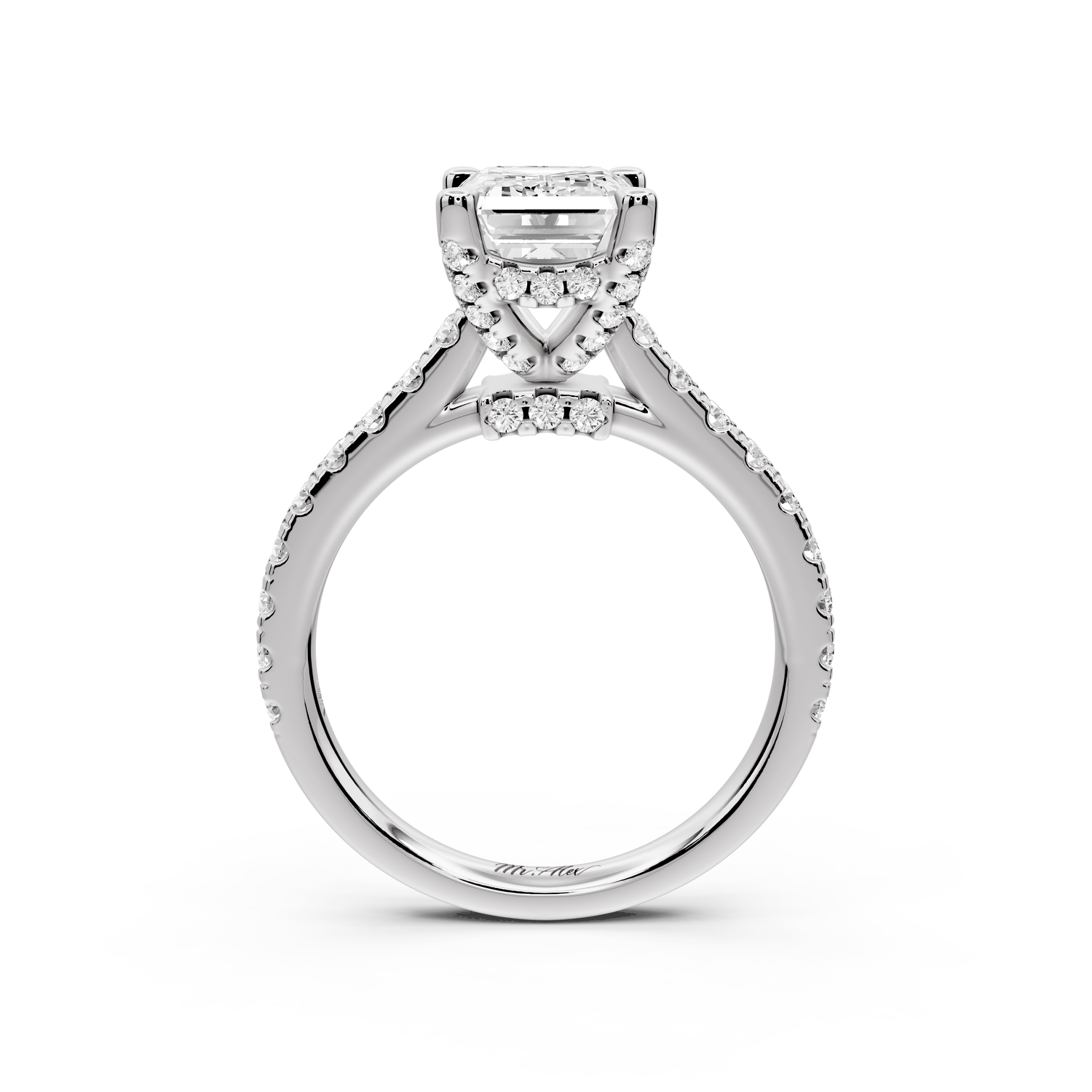 Odette - 2ct 14k white gold emerald Diamond Engagement Ring with Pavé Band & Hidden Halo