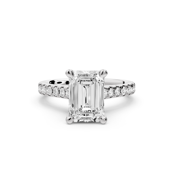 Odette - 2ct 14k white gold emerald Diamond Engagement Ring with Pavé Band & Hidden Halo