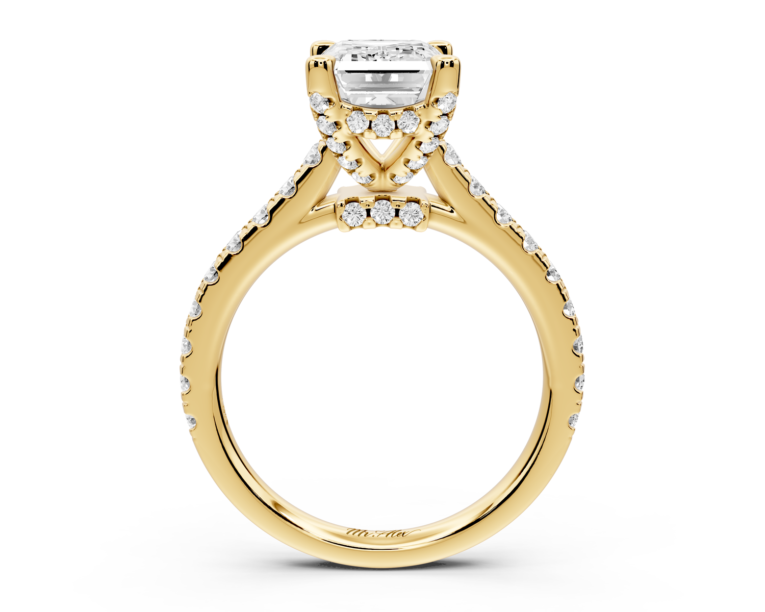 Odette - 2ct 14k yellow gold emerald Diamond Engagement Ring with Pavé Band & Hidden Halo